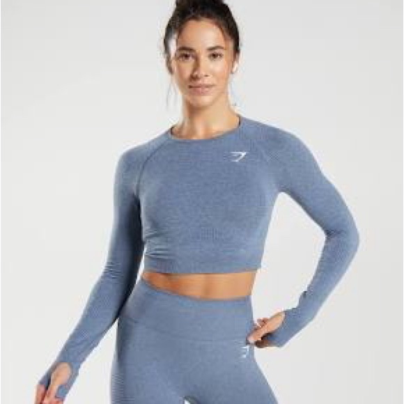 Gymshark Slate Blue Long Sleeve Crop Top - Picture 1 of 4